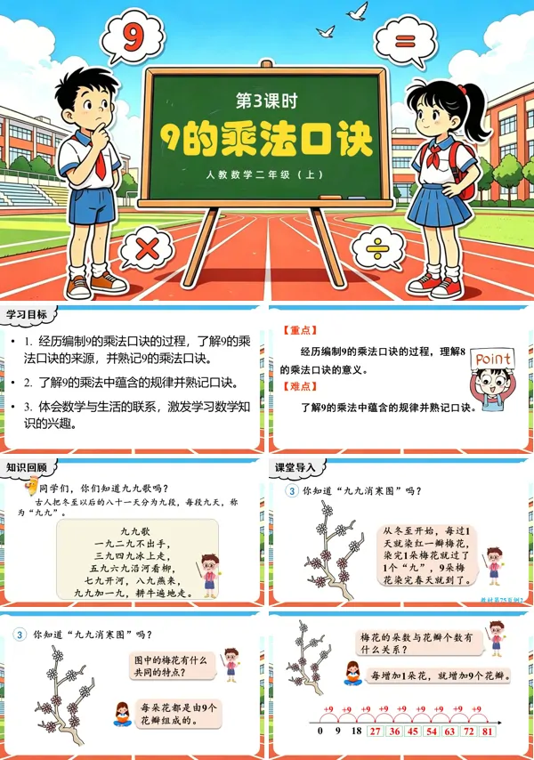 第五单元 第3课时《9的乘法口诀》二年级数学上册人教 ppt课件（教案）