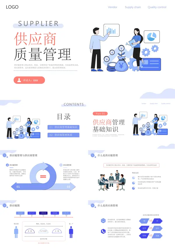 企业针对员工进行供应商质量管理相关内容培训的PPT模板