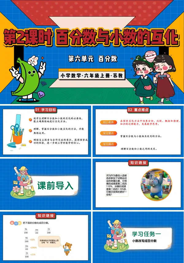 六年级数学上册苏教 第六单元第2课时 百分数与小数的互化（教学课件）ppt课件（教案+分层作业+学习任务单）