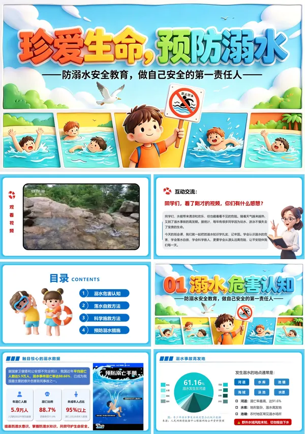 珍爱生命远离溺水中小学生防溺水教育主题班会ppt课件含讲稿