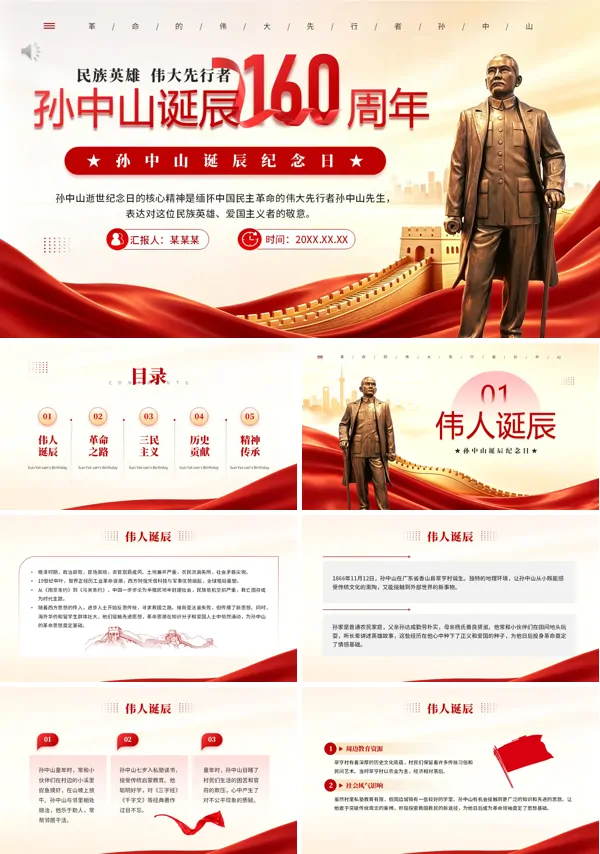 纪念孙中山先生诞辰160周年PPT课件含讲稿