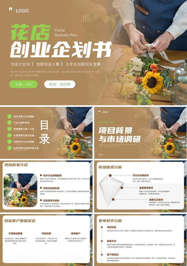 花店大学生创新创业项目计划书PPT模板