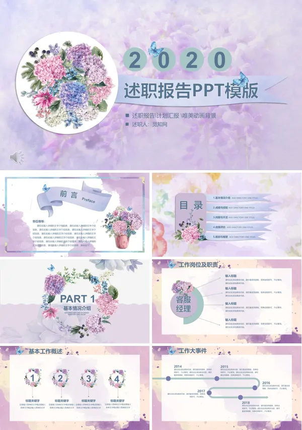 小清新述职报告PPT模版
