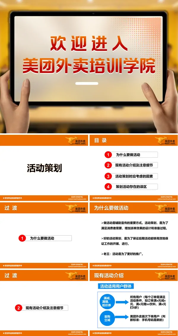 美团外卖培训策划活动PPT模板含讲稿