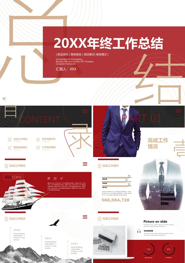 商务风年终工作总结汇报PPT模板