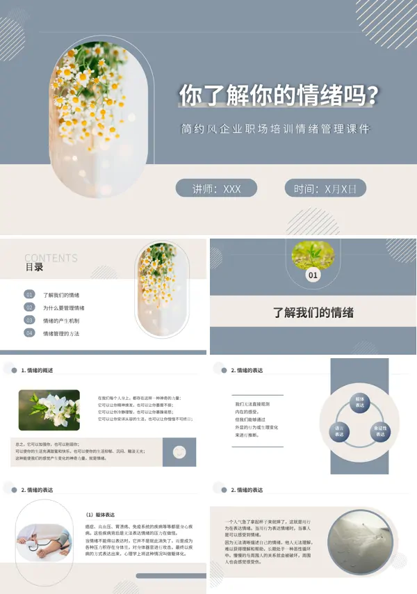 “你了解你的情绪吗？”的简约风企业职场培训情绪管理课件PPT模板 