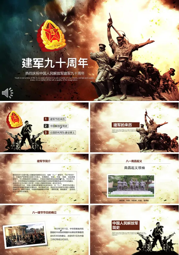 热烈庆祝中国人民解放军建军九十周年PPT模板