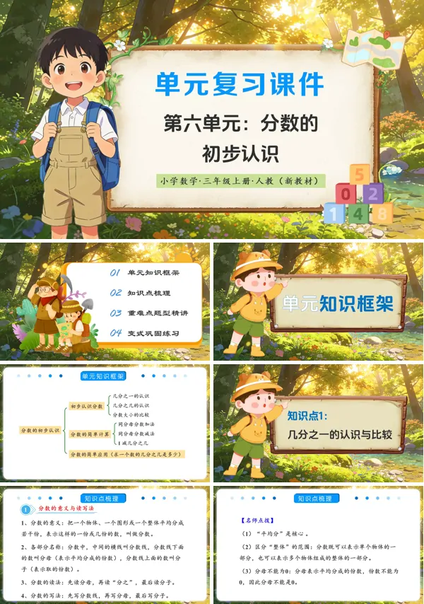 数学人教三年级上册（新教材）第六单元：分数的初步认识（复习课件）ppt课件（复习讲义）