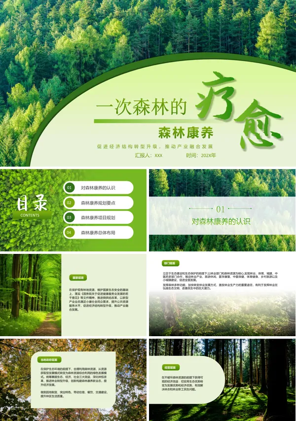一次森林的疗愈森林康养PPT动态模板