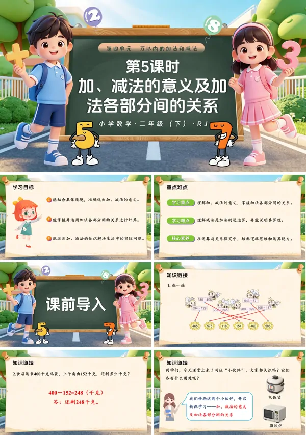 第四单元第5课时《加、减法的意义及加法各部分间的关系》二年级数学下册人教ppt课件（教案）