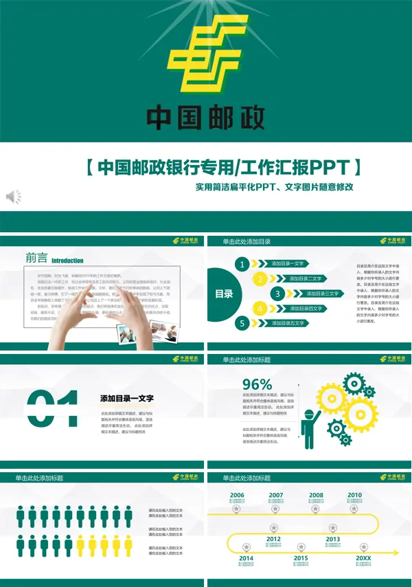 中国邮政专用工作总结汇报PPT模板