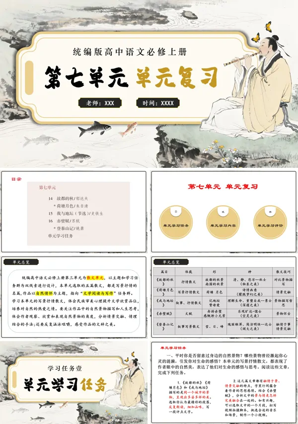 高一语文同步备课系列统编必修上册第七单元单元复习PPT课件含知识清单