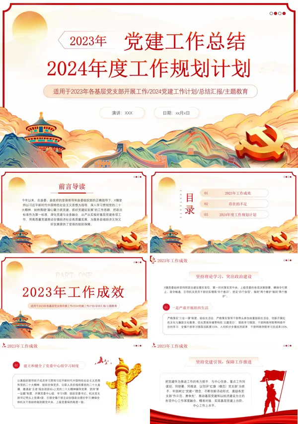 2024基层党委党支部年终党建工作总结工作计划ppt模板