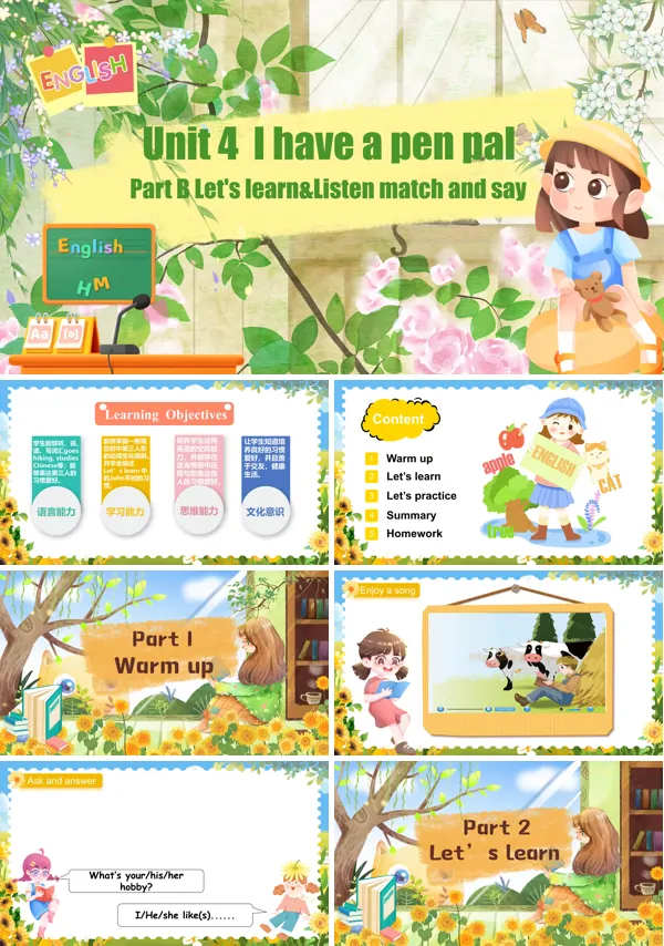 人教六年级英语上册Unit4第3课时Part B Let's learn&Listen match and sayPPT课件含教案
