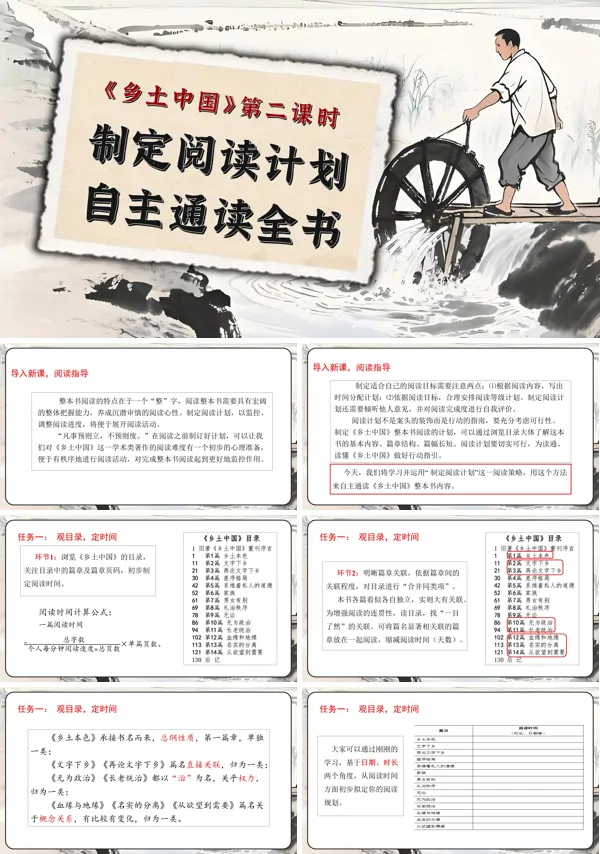 高一语文同步备课系列统编必修上册《乡土中国》第2课时：制定阅读计划，自主通读全书PPT课件含教案