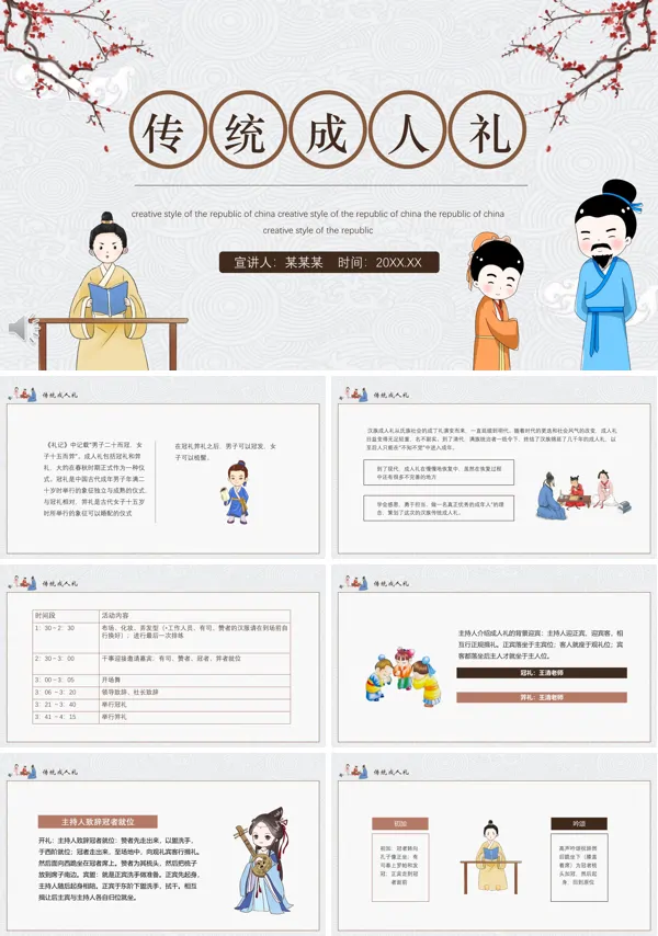 传统成人礼介绍PPT课件模板