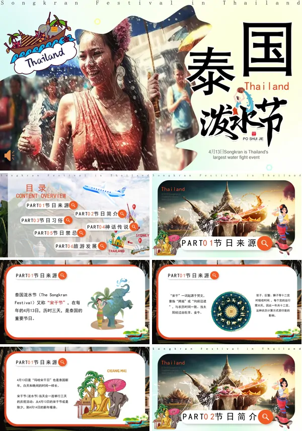 泰国泼水节介绍旅游旅行PPT