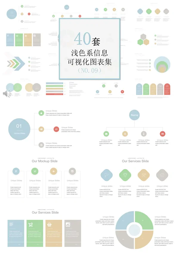 40套浅色系信息可视化PPT图表合集