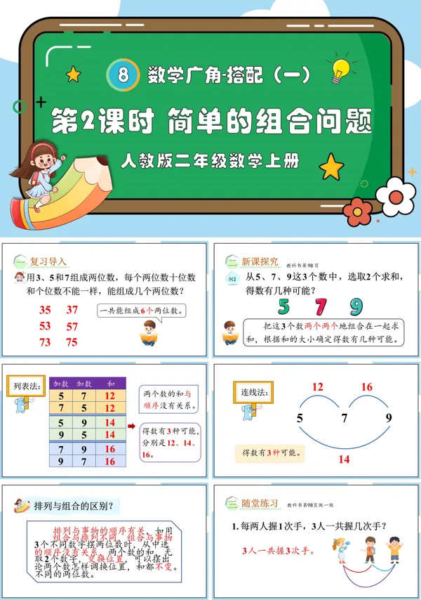 人教版二年级数学上册第2课时简单的组合问题PPT课件含教案