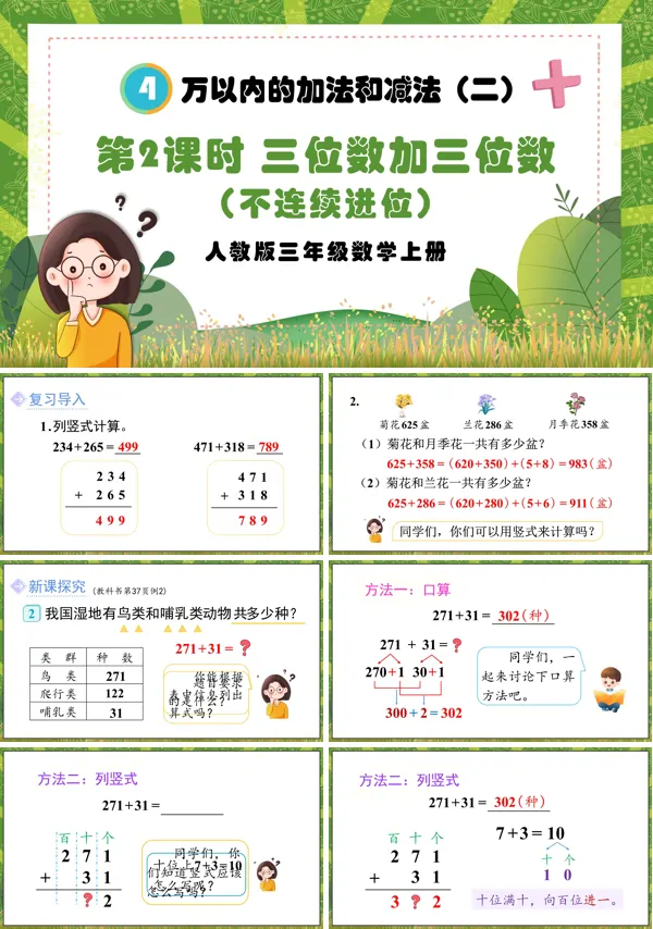 人教版三年级数学上册第2课时三位数加三位数（不连续进位）PPT课件含教案