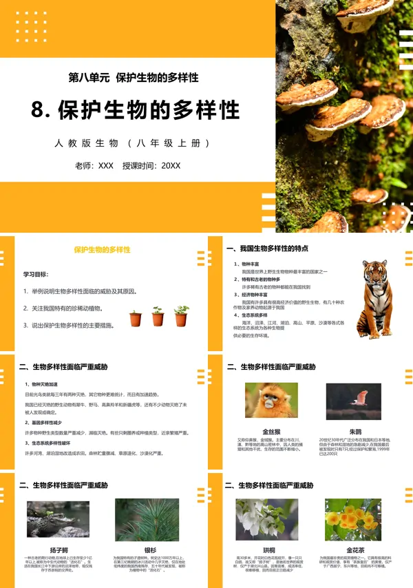 部编版八年级生物上册认识生物的多样性课件PPT模板