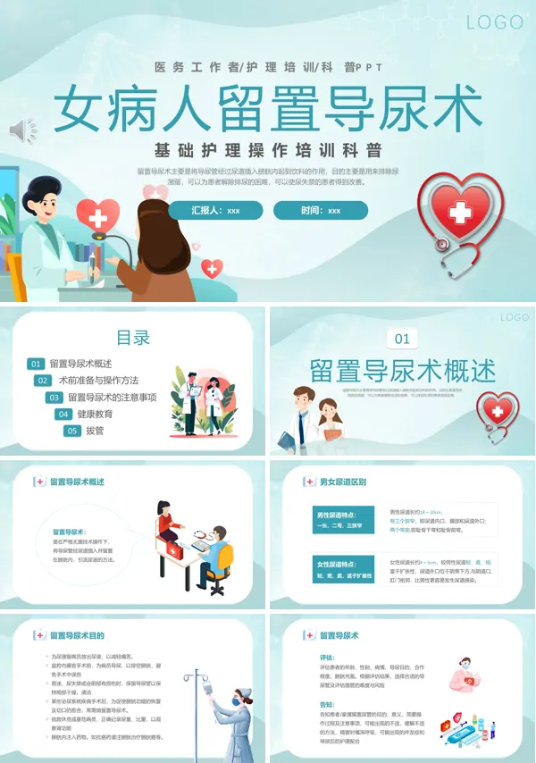 女病人留置导尿术培训学习PPT下载模板