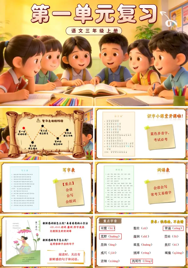 第一单元复习三年级语文上册ppt课件