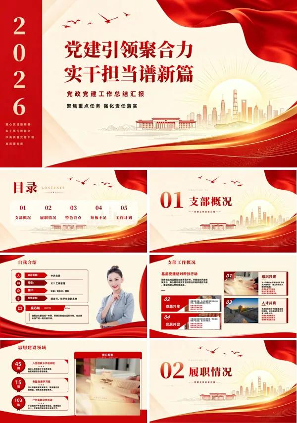2026年党建工作总结工作汇报PPT含讲稿