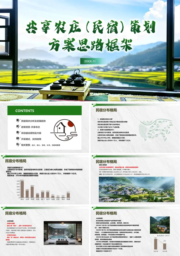 共享农庄民宿思路框架动态ppt模板含讲稿