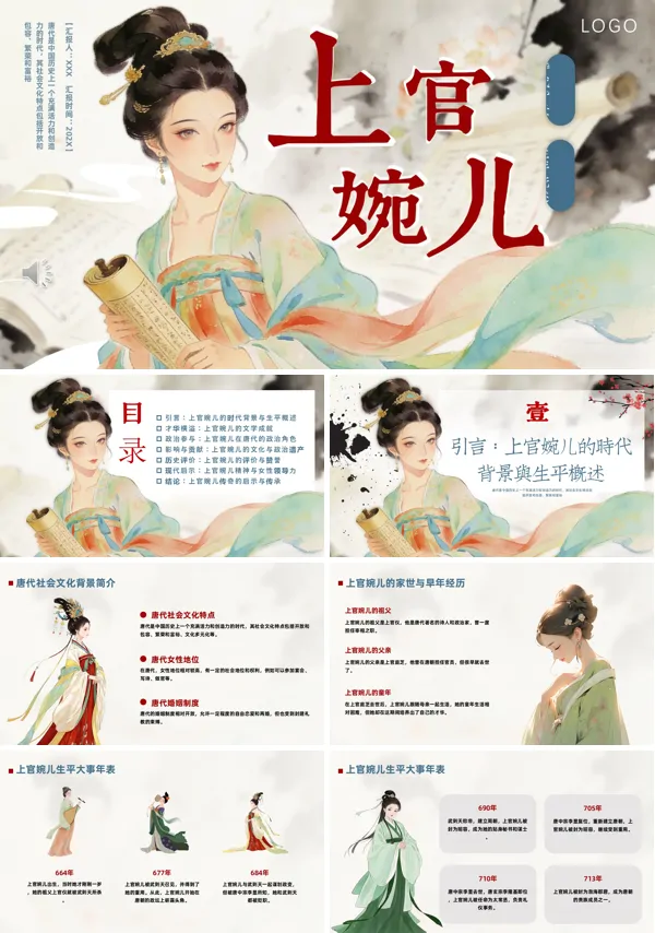 上官婉儿四大才女宣传动态历史人物介绍PPT课件含讲稿