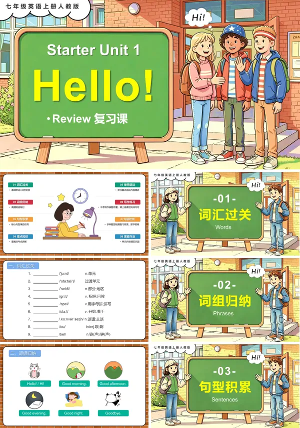 七年级英语上册人教Starter Unit 1 单元复习PPT课件（含知识清单）