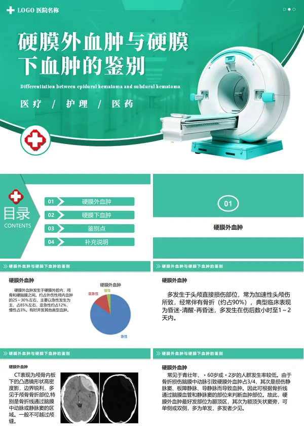 硬膜外血肿和硬膜下血肿的鉴别宣讲培训课件ppt含讲稿
