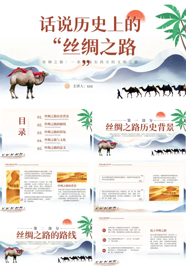 历史丝绸之路课件PPT模板
