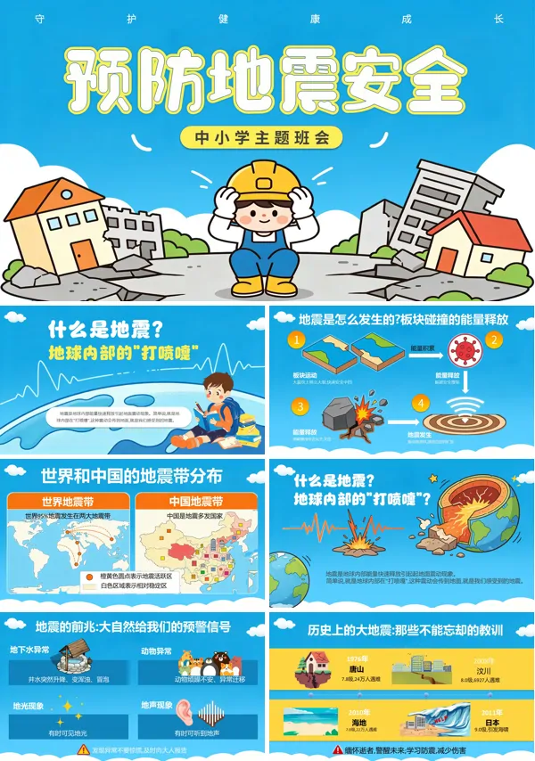 预防地震安全防震救灾教育主题班会PPT模板含讲稿