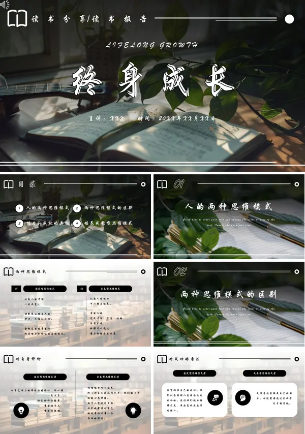 阅读分享好书推荐好书推荐《终身成长》读后感PPT课件