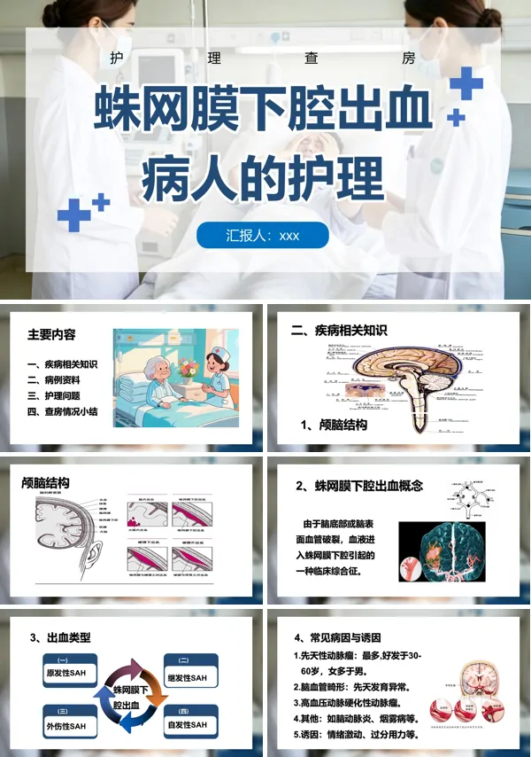 蛛网膜下腔出血的护理查房PPT模板含讲稿
