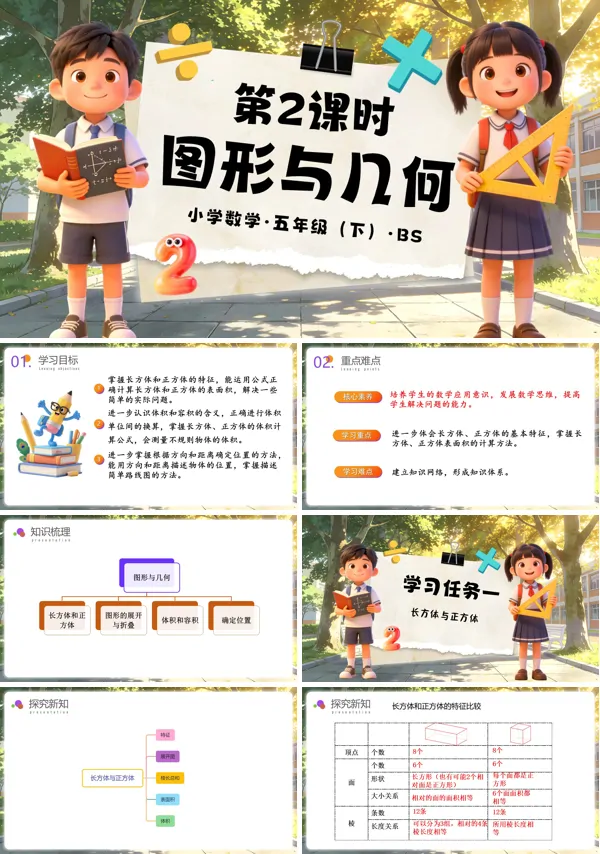 五年级数学下册北师大 总复习 第2课时 图形与几何（教学课件）ppt课件（教案+分层作业+学习任务单）