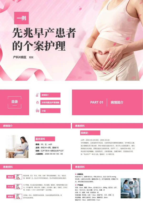 先兆早产患者的个案护理查房PPT模板含讲稿