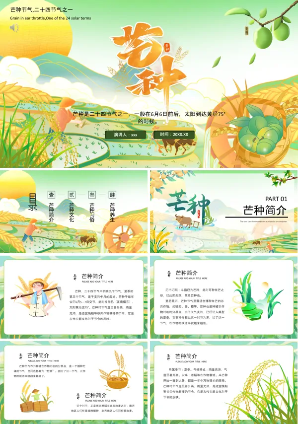 文化介绍教育教学二十四节气芒种节气习俗知识PPT课件