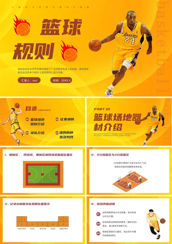 篮球规则课件PPT模板含讲稿