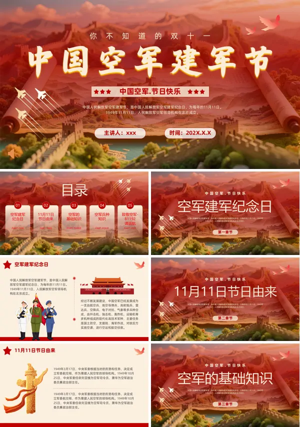 中国空军建军节PPT模板含讲稿