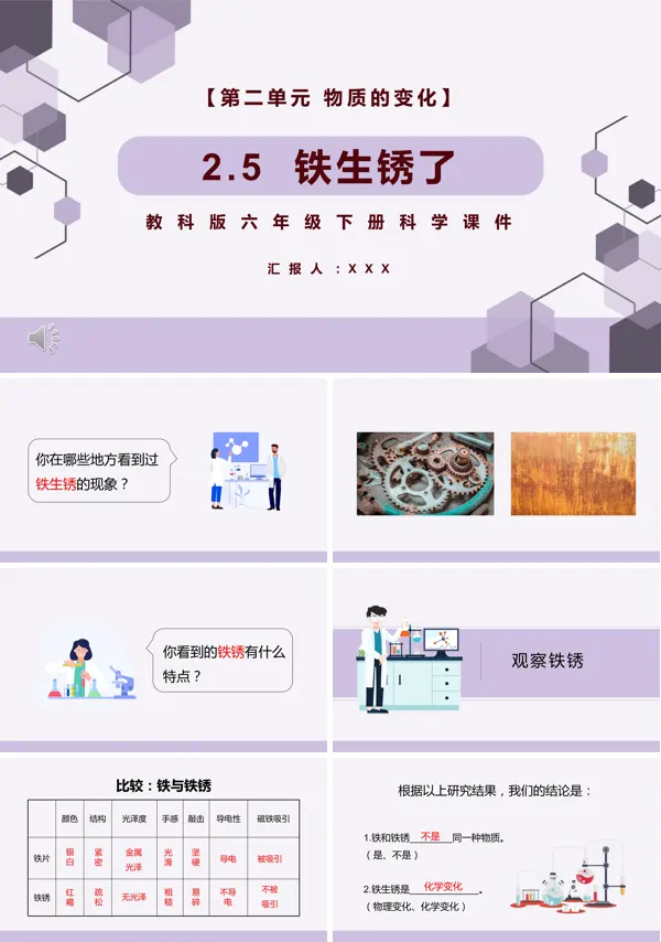 六年级科学下册铁生锈了课件PPT模板