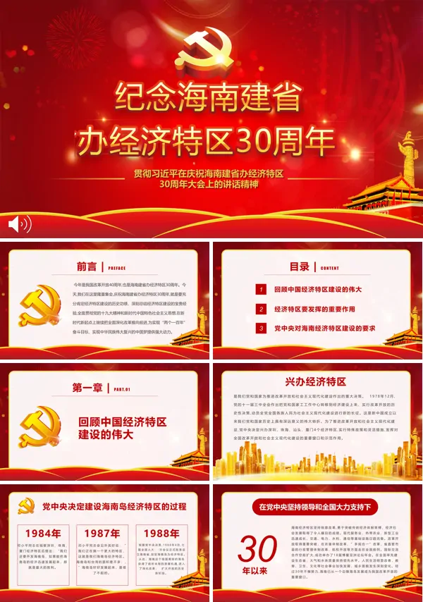 纪念海南省经济特区30周年PPT模板