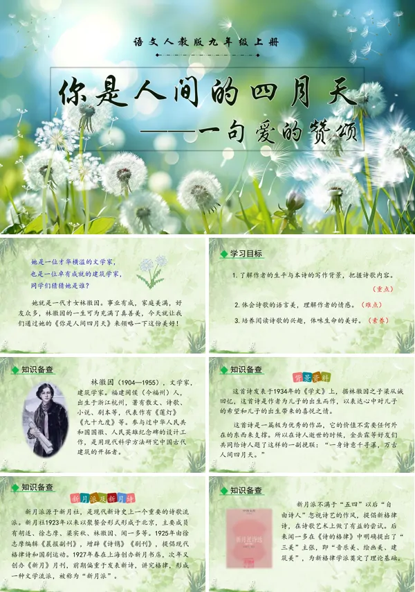 《你是人间的四月天》语文九年级上册PPT课件含教案