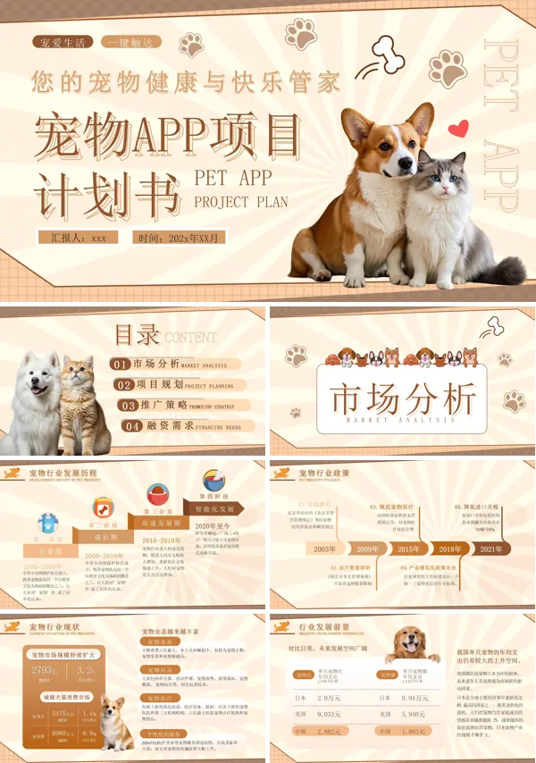 宠物APP项目计划书动态PPT模板含讲稿