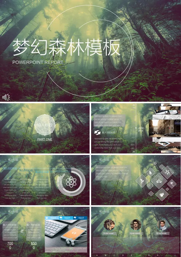 欧美梦幻森林风格PPT总结汇报模板