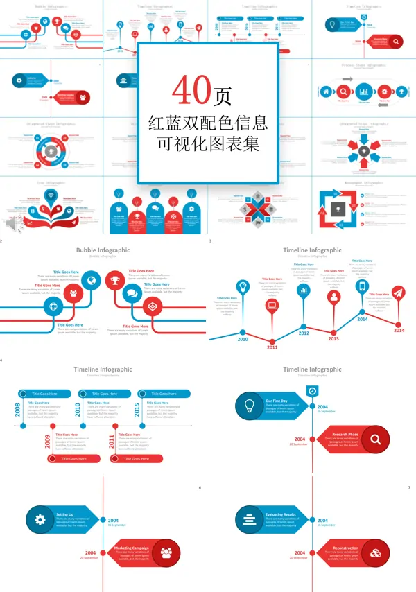 40页红蓝双配色信息可视化图表集