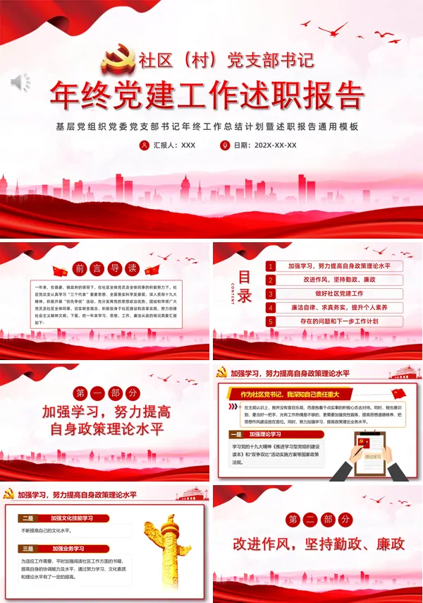 年终党建工作述职报告工作总结汇报PPT模板