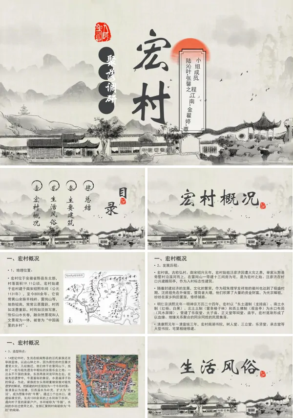 宏村聚落调研分析工作总结汇报PPT模板含讲稿