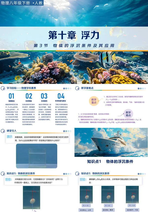 第十章 浮力《第3节 物体的浮沉条件及其应用》八年级物理下册ppt课件（教案）